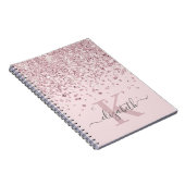 Blush Glam Roos Gold Glitter Diamond Monogram Notitieboek (Rechterzijde)