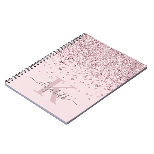 Blush Glam Roos Gold Glitter Diamond Monogram Notitieboek (Linkerzijde)