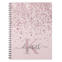 Blush Glam Roos Gold Glitter Diamond Monogram Notitieboek
