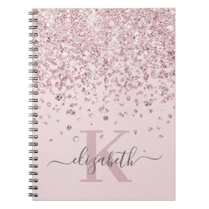 Blush Glam Roos Gold Glitter Diamond Monogram Notitieboek