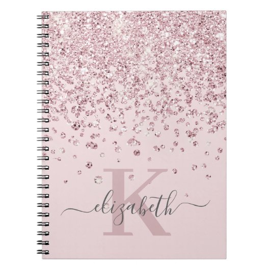 Blush Glam Roos Gold Glitter Diamond Monogram Notitieboek (Voorkant)