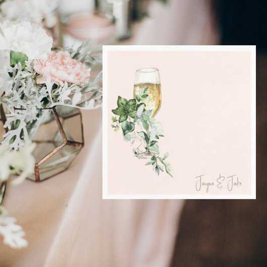 Blush glas champagne gepersonaliseerde cocktail servet