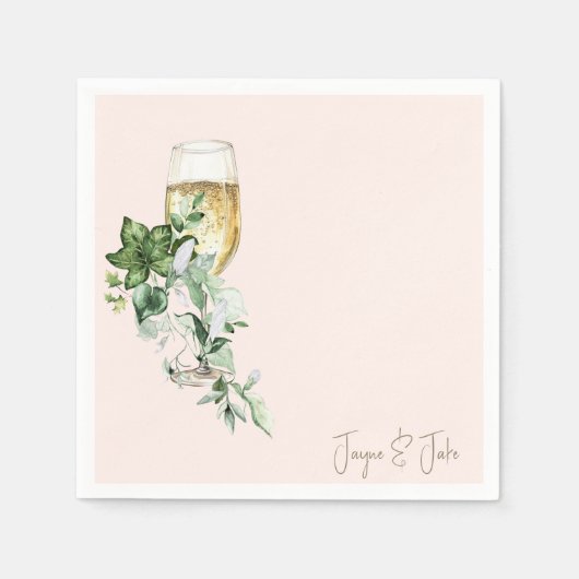 Blush glas champagne gepersonaliseerde cocktail servet (Voorkant)