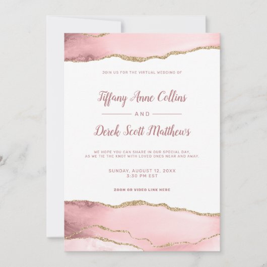 Blush Glitter Agate Online Virtual Wedding Kaart (Voorkant)