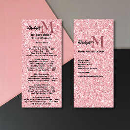 Blush Glitter Beauty salon monogram Prijslijst Reclamekaart