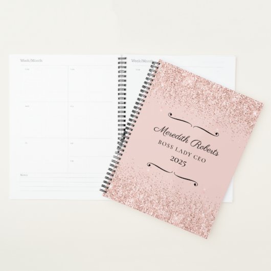 Blush Glitter Boss Lady CEO gepersonaliseerd 2025 Planner (Display)