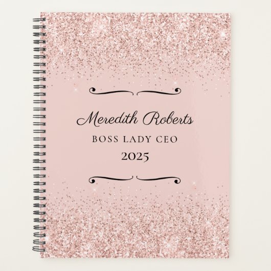Blush Glitter Boss Lady CEO gepersonaliseerd 2025 Planner (Voorkant)