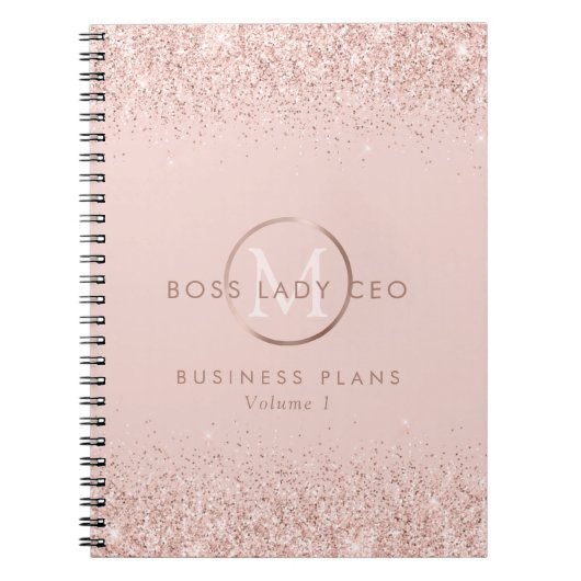 Blush Glitter Boss Lady CEO Monogram Notitieboek (Voorkant)
