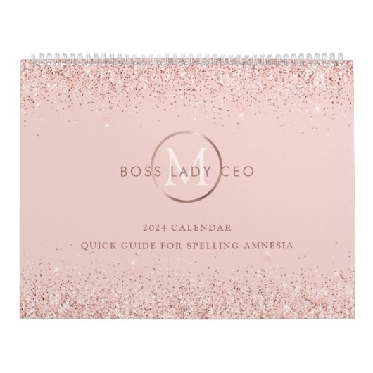 Blush Glitter Boss Lady CEO Monogram Spelling Kalender (Hoes)