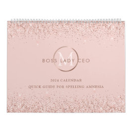 Blush Glitter Boss Lady CEO Monogram Spelling Kalender