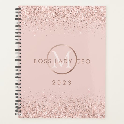 Blush Glitter Boss Lady CEO op persoonlijke titel  Planner (Voorkant)