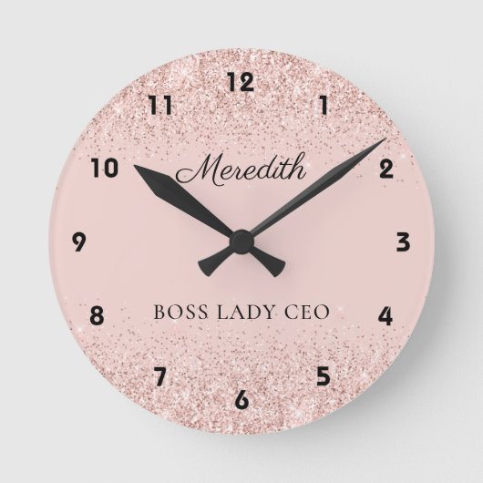 Blush Glitter Boss Lady CEO Persoonlijke Keepomwil Ronde Klok (Voorkant)