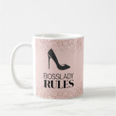 Blush Glitter Boss Lady Regels Gepersonaliseerd Koffiemok (Links)