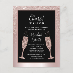 Blush Glitter Champagne Toast 21e Verjaardagsfeest Uitnodiging Briefkaart