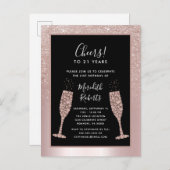 Blush Glitter Champagne Toast 21e Verjaardagsfeest Uitnodiging Briefkaart (Voorkant / Achterkant)