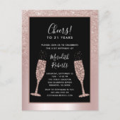 Blush Glitter Champagne Toast 21e Verjaardagsfeest Uitnodiging Briefkaart (Voorkant)
