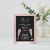 Blush Glitter Champagne Toast 21e Verjaardagsfeest Uitnodiging Briefkaart (Staand voorkant)