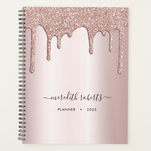 Blush Glitter Drip Metallic boss Lady Annual Planner (Voorkant)