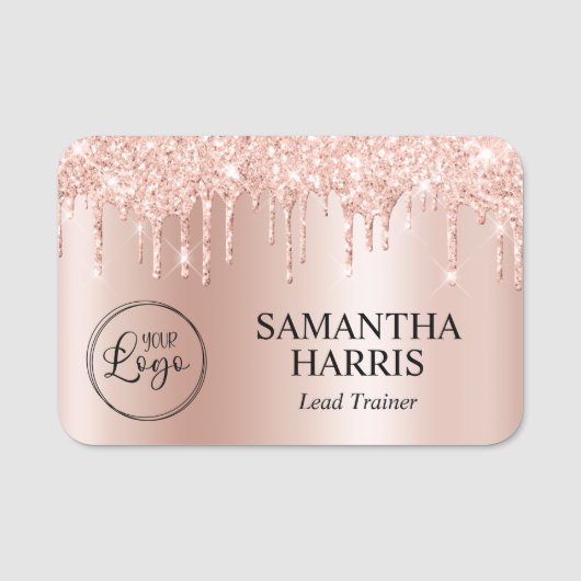 Blush Glitter Drips Pale Rose Gold Ombre Naamplaatje (Voorkant)