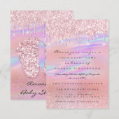 Blush Glitter Drivers Roos Blue Baby shower Feet Kaart (Voorkant / Achterkant)