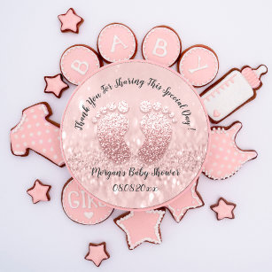 Blush Glitter Feet Baby shower Favor Bedankt Ronde Sticker
