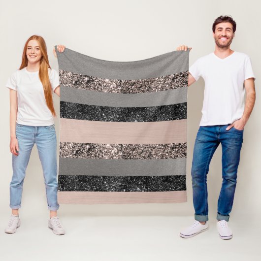 Blush Glitter Glam Stripes #1 #shiny Fleece Deken (In situ)