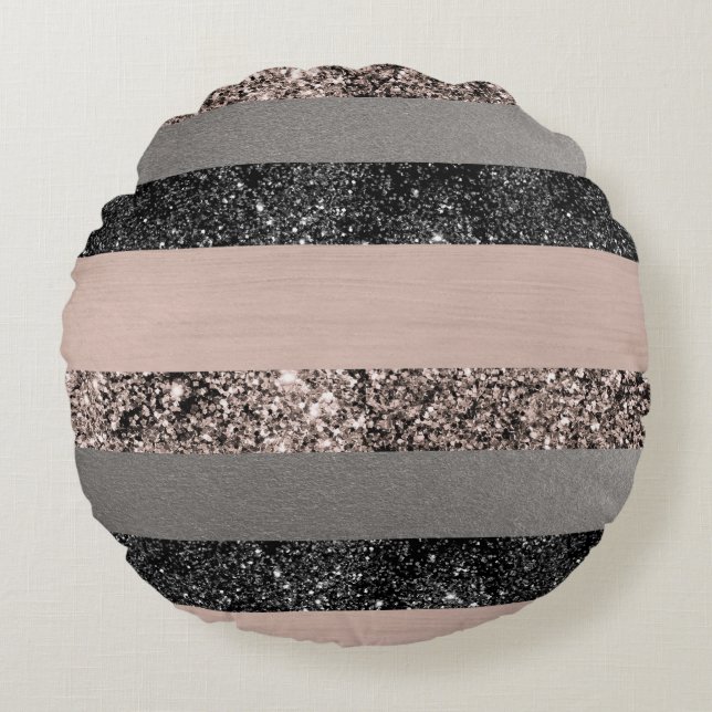 Blush Glitter Glam Stripes #1 #shiny Rond Kussen (Voorkant)