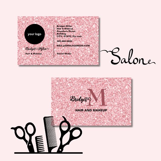 Blush Glitter haar Make-up monogram Logo Visitekaartje