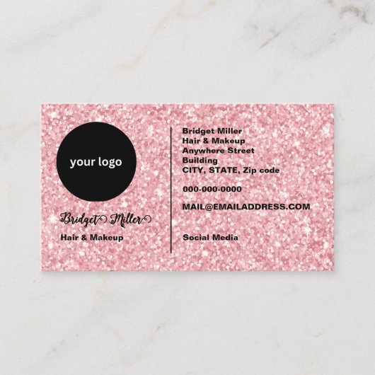 Blush Glitter hair Makeup monogram Logo Visitekaartje (Voorkant)