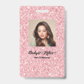 Blush Glitter hair salon elegant script photo Badge (Voorkant)