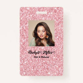 Blush Glitter hair salon elegant script photo Badge