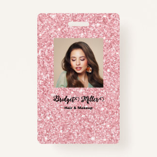 Blush Glitter hair salon elegant script photo Badge