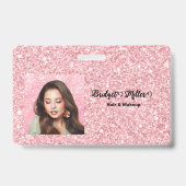 Blush Glitter hair salon elegant script photo Badge (Voorzijde)