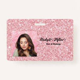 Blush Glitter hair salon elegant script photo Badge