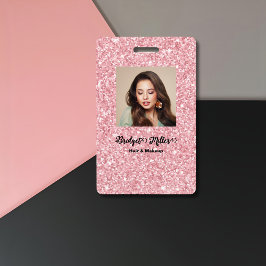 Blush Glitter hair salon elegant script photo Badge