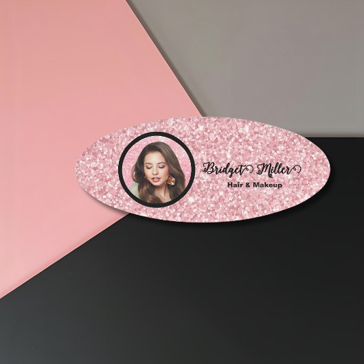 Blush Glitter hair salon elegant script photo Naambadge