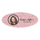 Blush Glitter hair salon elegant script photo Naambadge (Voorkant)