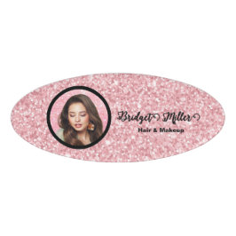 Blush Glitter hair salon elegant script photo Naambadge