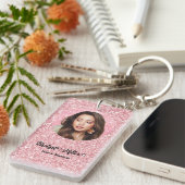 Blush Glitter hair salon elegant script photo Sleutelhanger (Voorkant Rechts)