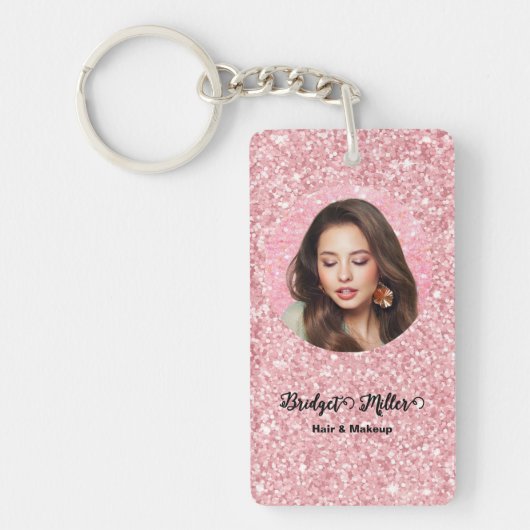 Blush Glitter hair salon elegant script photo Sleutelhanger (Voorkant)