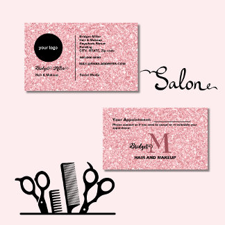 Blush Glitter hair salon monogram Logo Afsprakenkaartje