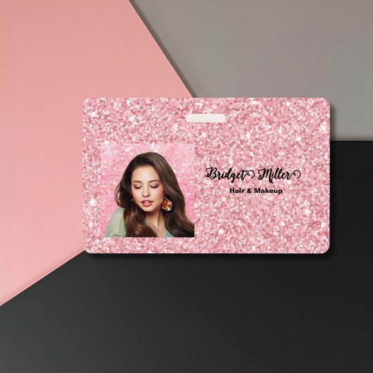 Blush Glitter kapsalon elegante script foto Badge