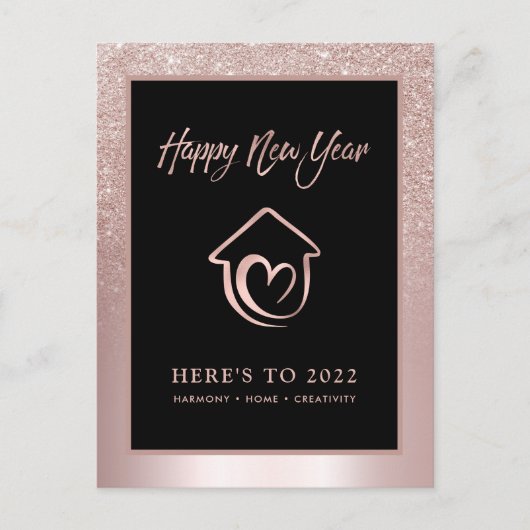 Blush Glitter Numerology Prediction Nieuwjaar 2022 Briefkaart (Voorkant)