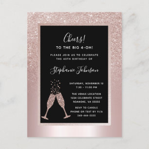 Blush Glitter Ombre 40th Birthday Party Uitnodiging Briefkaart