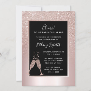 Blush Glitter Ombre 50th Birthday Party Invitation