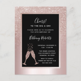 Blush Glitter Ombre 50th Birthday Party Uitnodiging Briefkaart