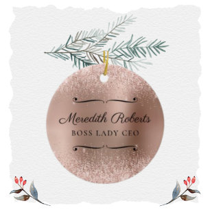 Blush Glitter Roos Gold Boss Lady CEO op maat Keramisch Ornament