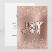 Blush Glitter Roos Gold Foil Joy Holiday Card Feestdagenkaart (Voorkant / Achterkant)