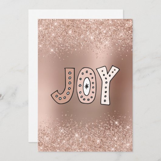 Blush Glitter Roos Gold Foil Joy Holiday Card Feestdagenkaart (Voorkant / Achterkant)