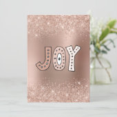 Blush Glitter Roos Gold Foil Joy Holiday Card Feestdagenkaart (Staand voorkant)